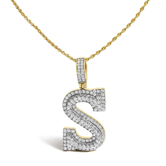 Diamond Letter S Initial Pendant Necklace in 10K Yellow Gold – 1 5/8 Cttw
