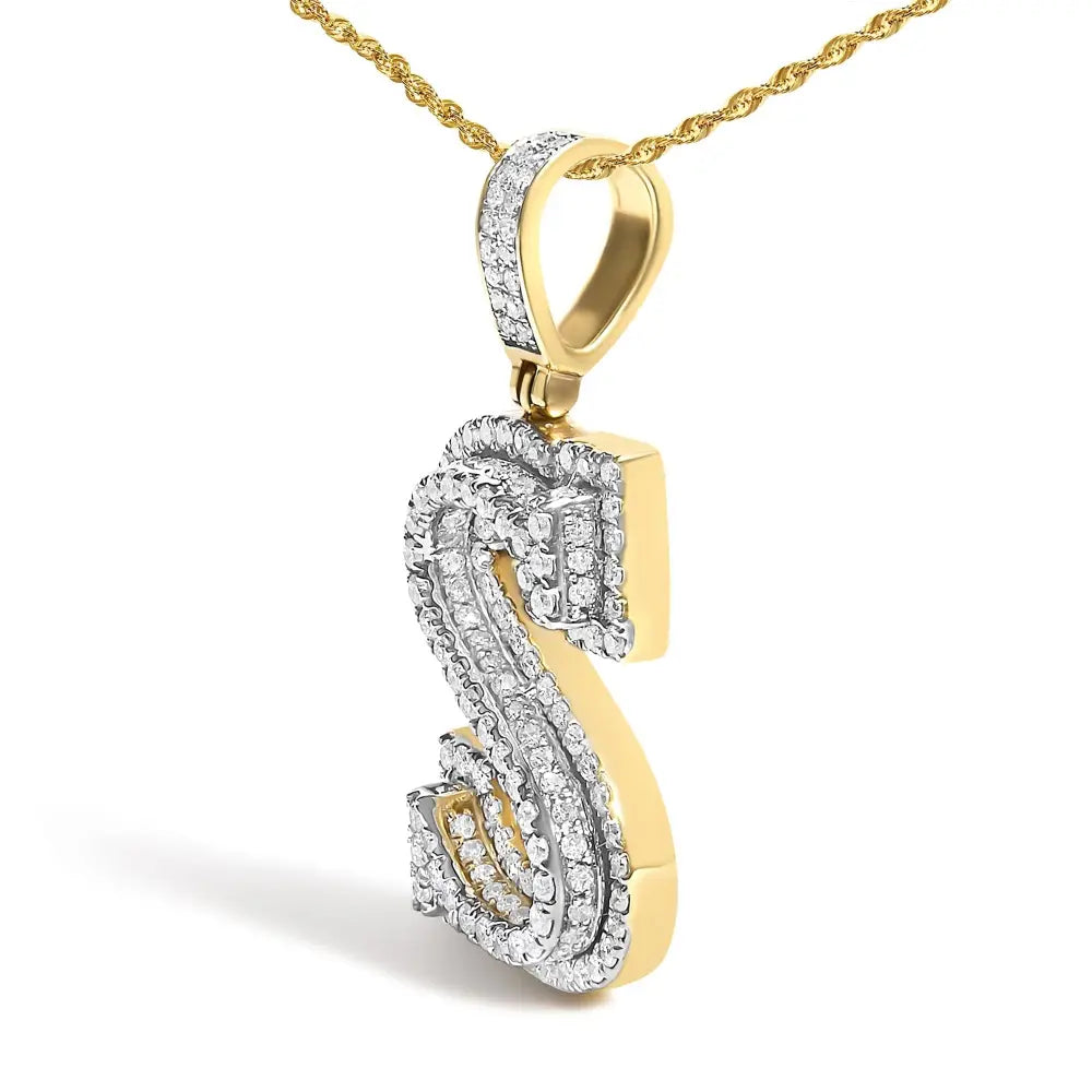 Diamond Letter S Initial Pendant Necklace in 10K Yellow Gold – 1 5/8 Cttw
