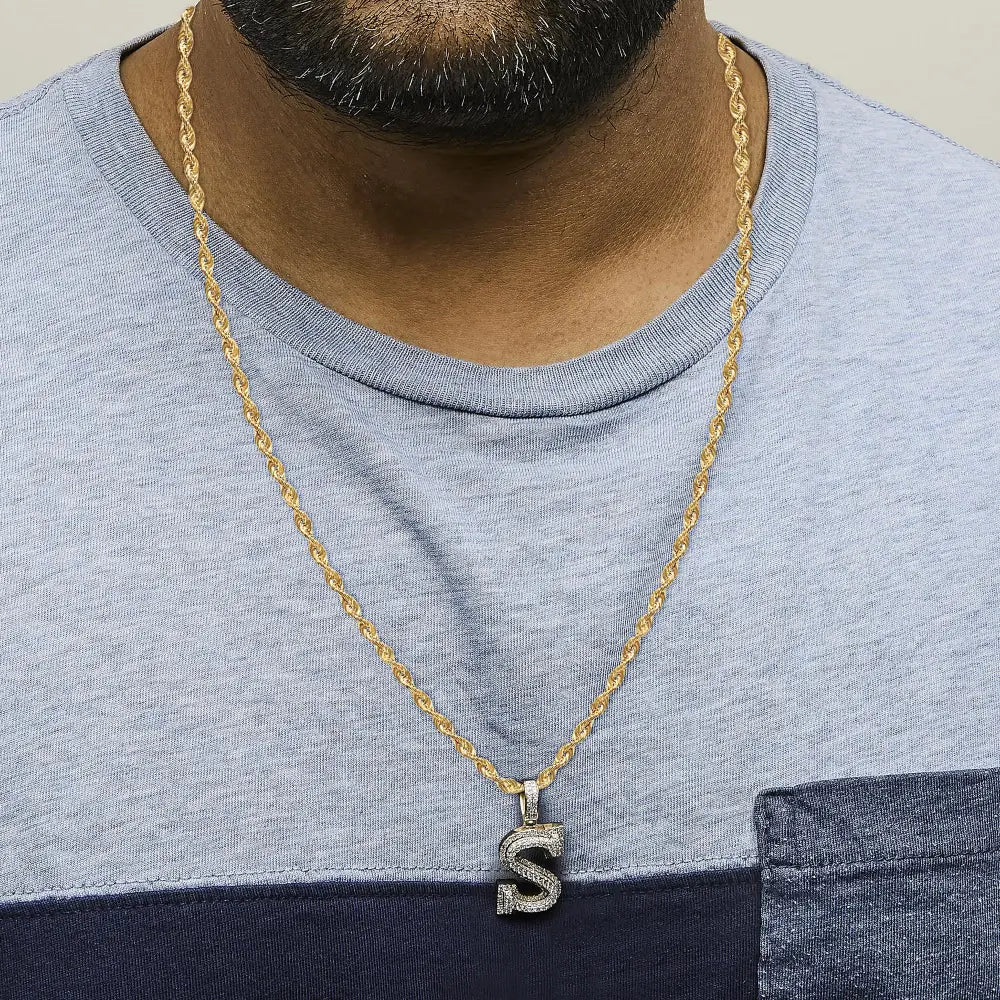 Diamond Letter S Initial Pendant Necklace in 10K Yellow Gold – 1 5/8 Cttw