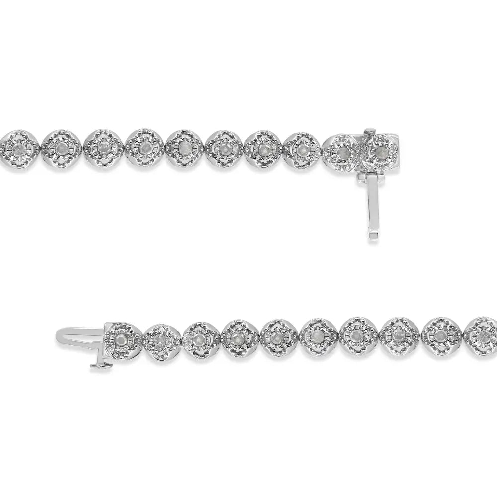 Quatrefoil Diamond Flower Tennis Bracelet in Sterling Silver 1 cttw