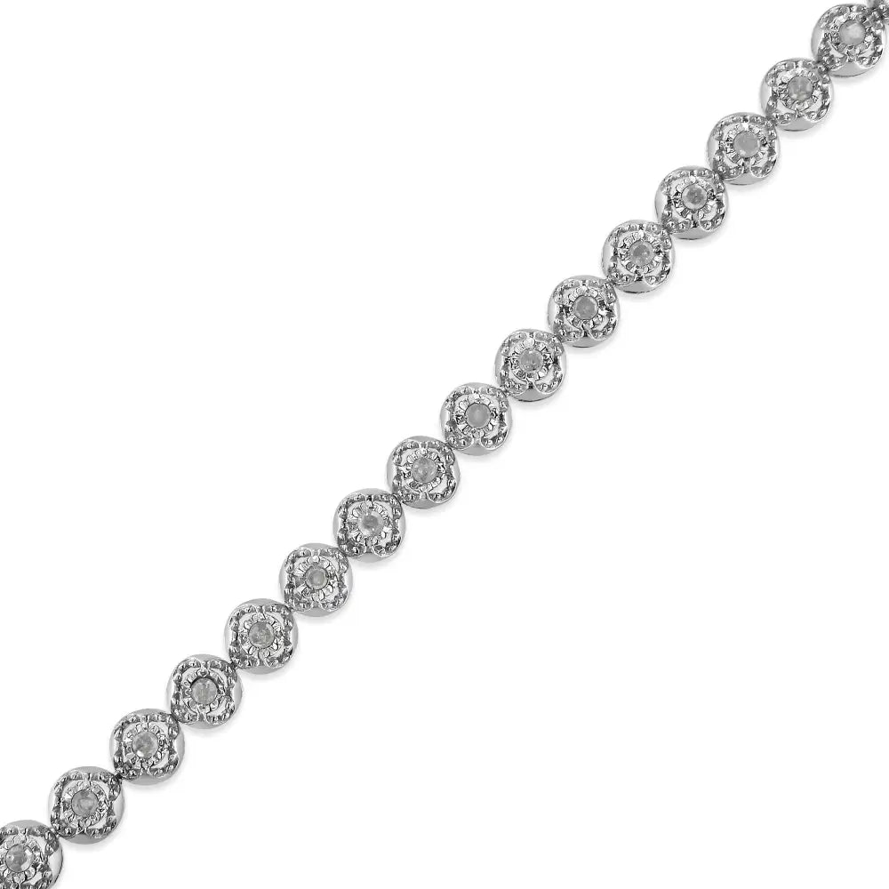 Quatrefoil Diamond Flower Tennis Bracelet in Sterling Silver 1 cttw