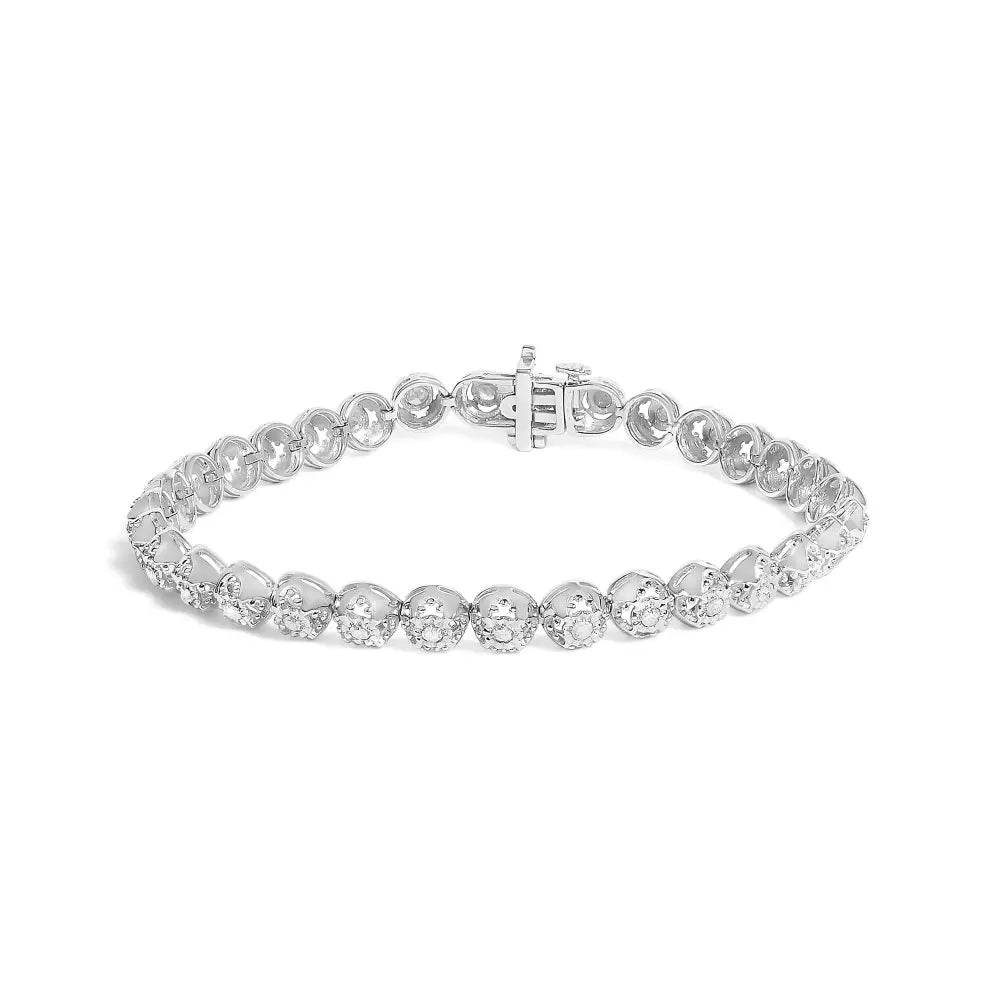 Quatrefoil Diamond Flower Tennis Bracelet in Sterling Silver 1 cttw