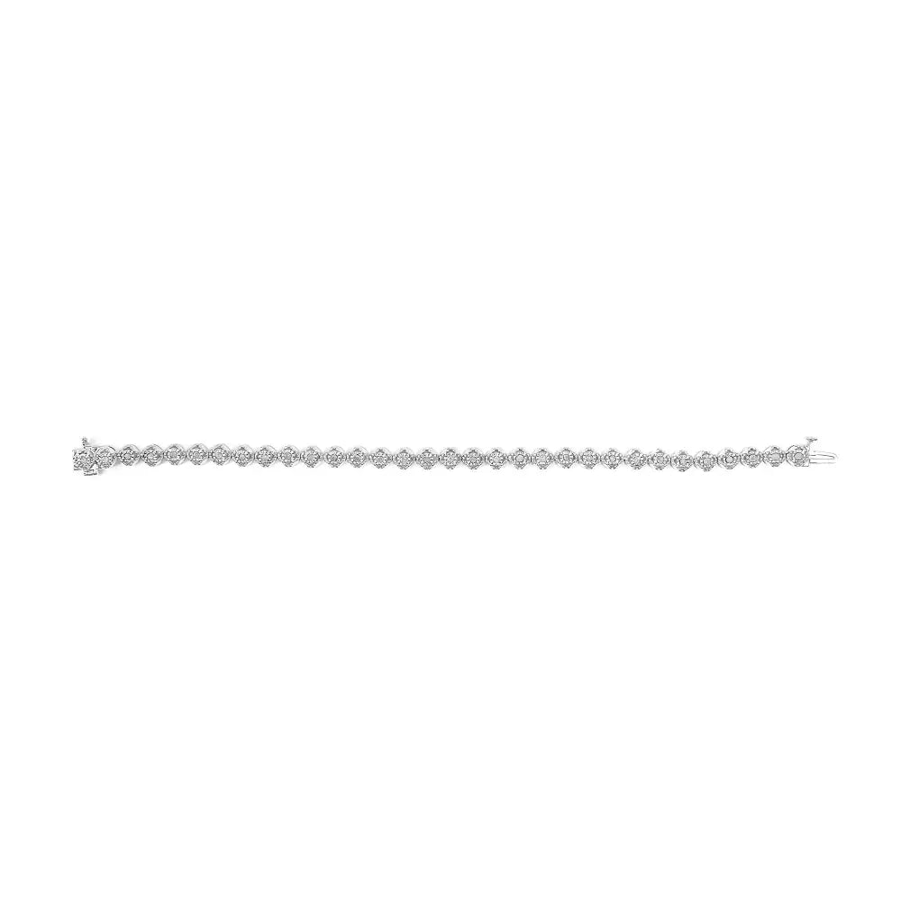 Quatrefoil Diamond Flower Tennis Bracelet in Sterling Silver 1 cttw