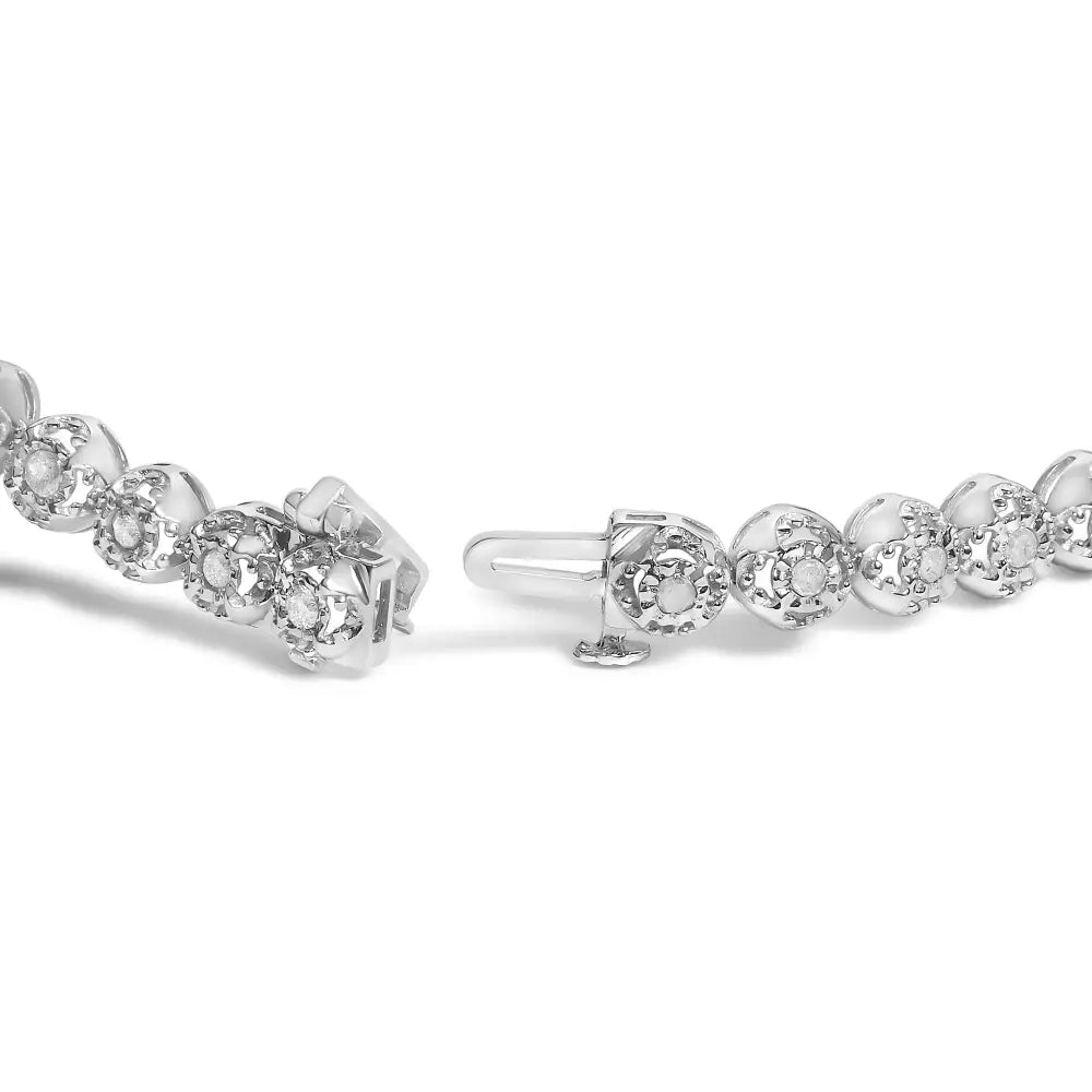 Quatrefoil Diamond Flower Tennis Bracelet in Sterling Silver 1 cttw