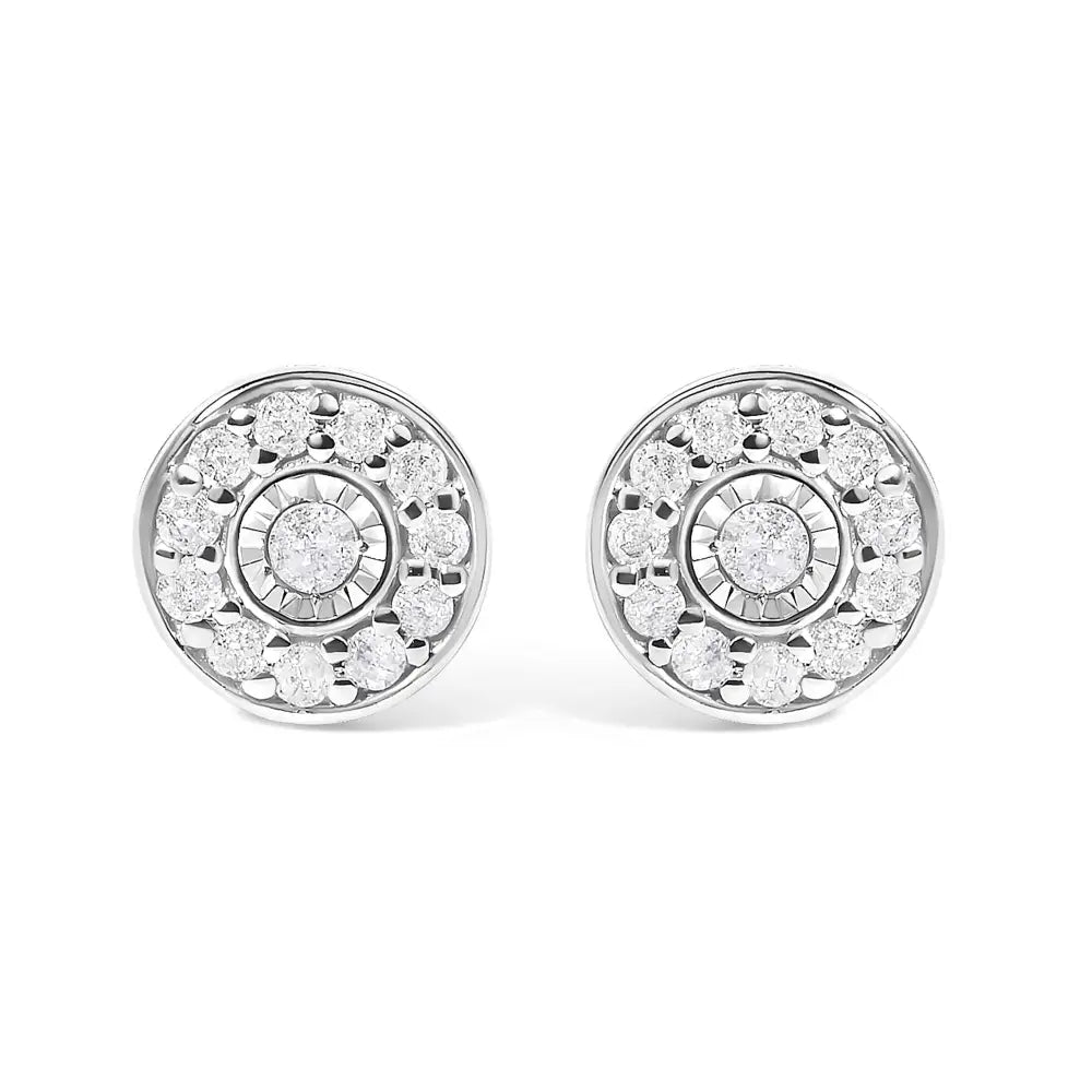 Diamond Miracle Set Halo Stud Earrings in .925 Sterling Silver – 1/4 Cttw