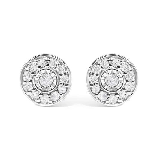 Diamond Miracle Set Halo Stud Earrings in .925 Sterling Silver – 1/4 Cttw