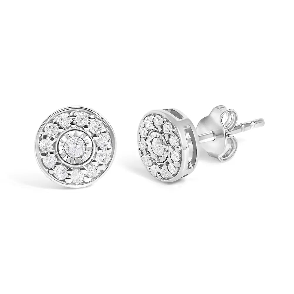Diamond Miracle Set Halo Stud Earrings in .925 Sterling Silver – 1/4 Cttw