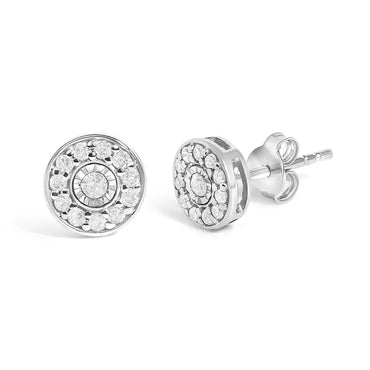 Diamond Miracle Set Halo Stud Earrings in .925 Sterling Silver – 1/4 Cttw