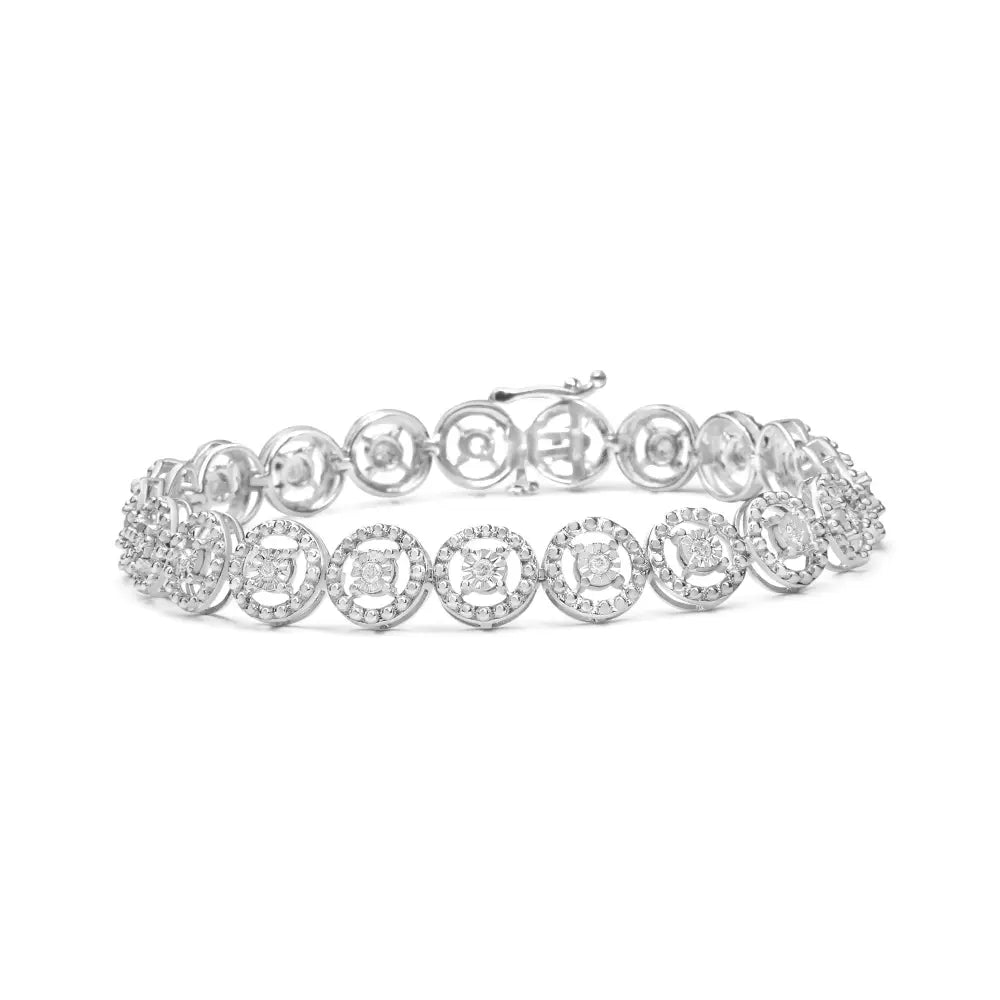 1/2 cttw Diamond Open Wheel Link Bracelet in Sterling Silver 7 Inch