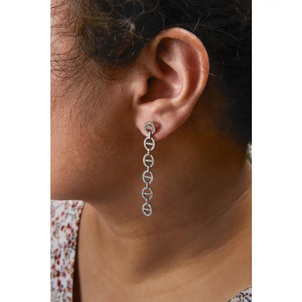Diamond Oval Link Dangle Earrings in .925 Sterling Silver – 1.0 Cttw