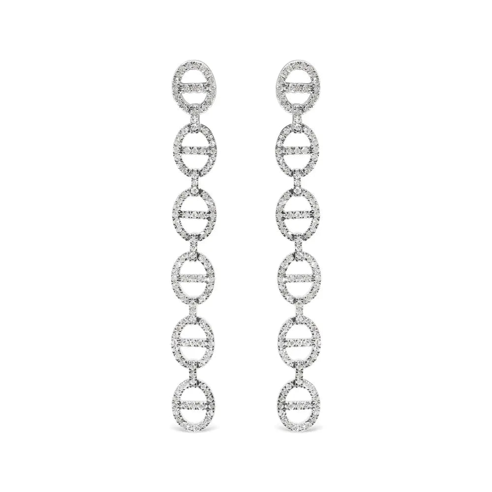 Diamond Oval Link Dangle Earrings in .925 Sterling Silver – 1.0 Cttw