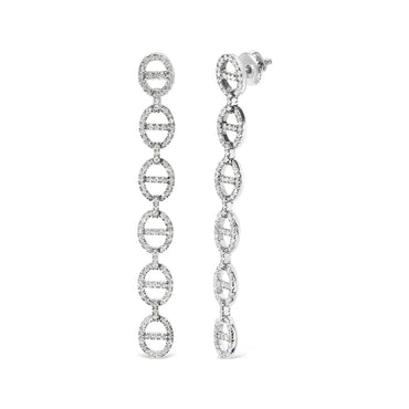 Diamond Oval Link Dangle Earrings in .925 Sterling Silver – 1.0 Cttw