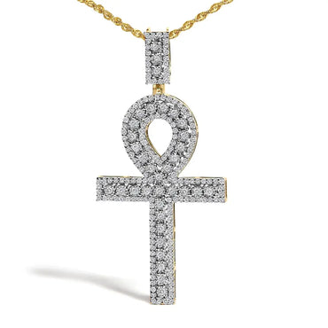 Diamond Pavé Ankh Cross Pendant Necklace in 10K Yellow Gold – 1.00 Cttw