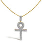 Diamond Pavé Ankh Cross Pendant Necklace in 10K Yellow Gold – 1.00 Cttw