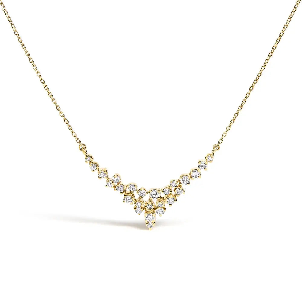 1/2 Cttw Diamond Scattered Three Row V-Shape Necklace in 14K Yellow Gold