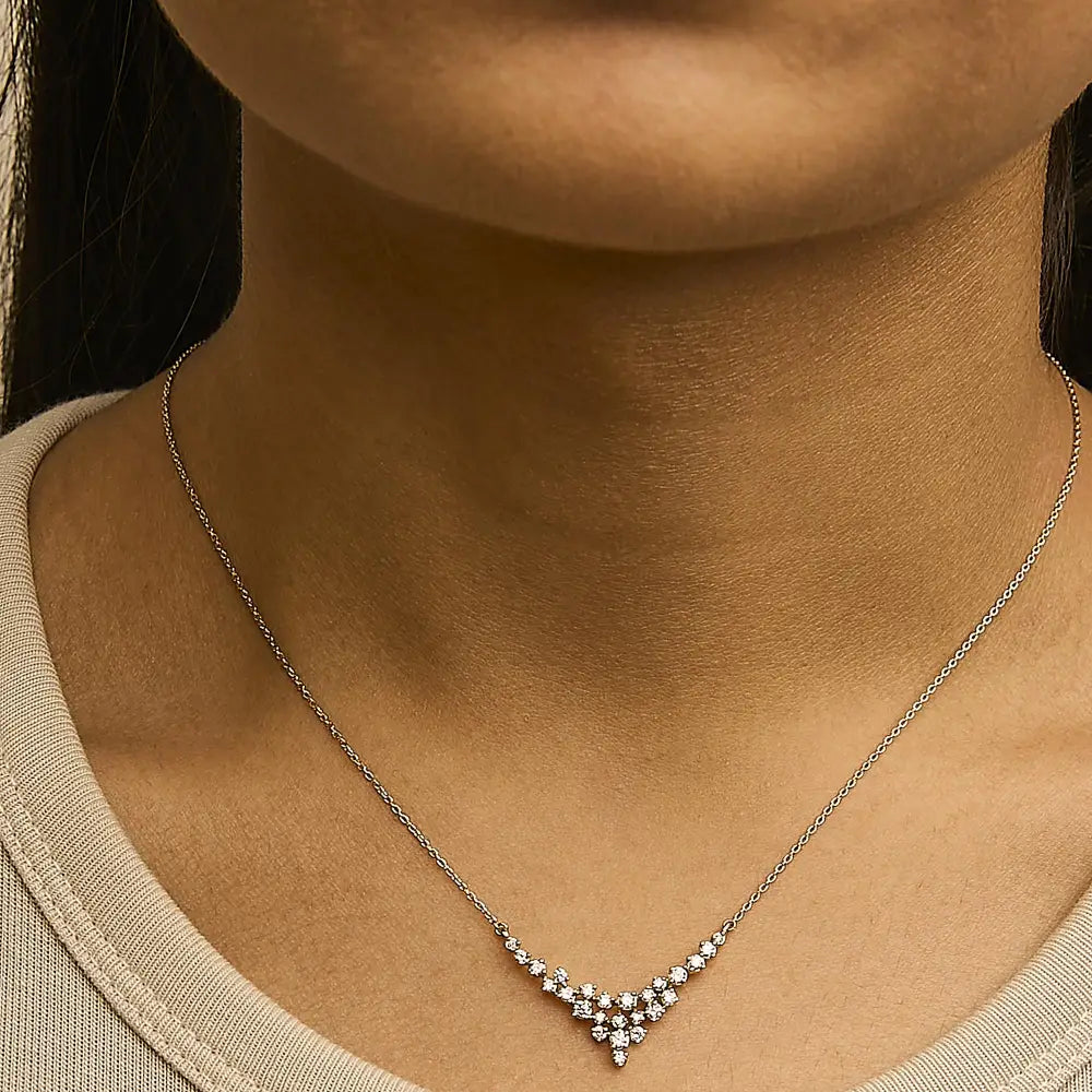 1/2 Cttw Diamond Scattered Three Row V-Shape Necklace in 14K Yellow Gold