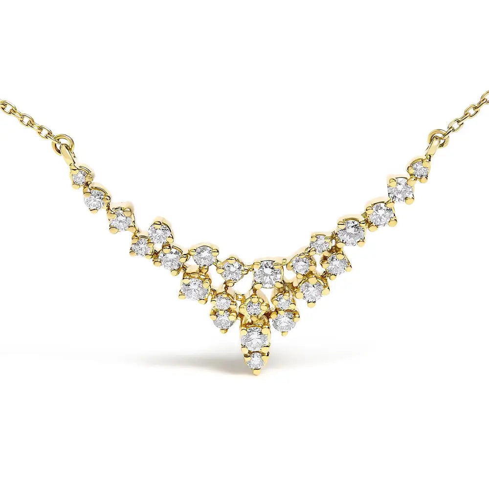1/2 Cttw Diamond Scattered Three Row V-Shape Necklace in 14K Yellow Gold