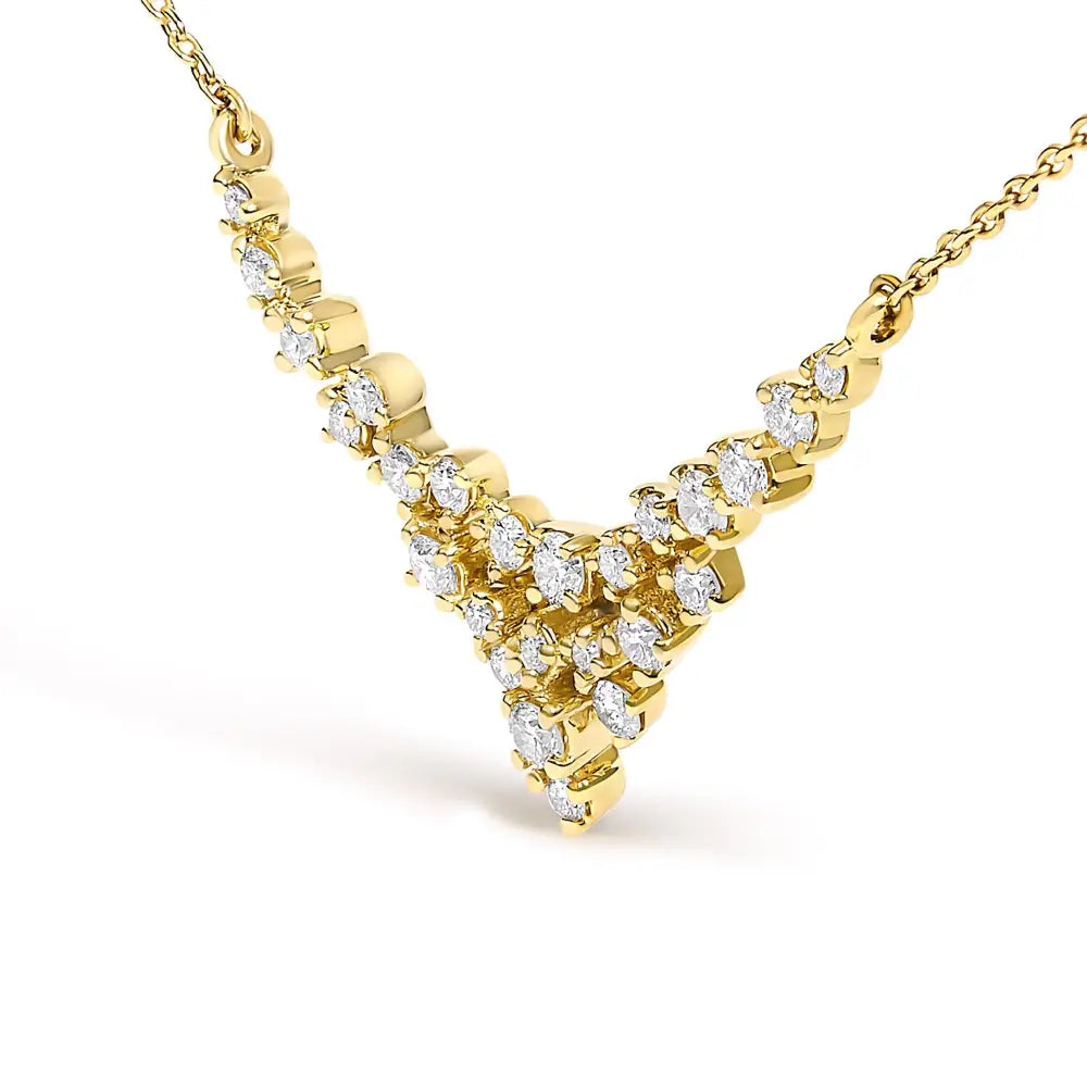 1/2 Cttw Diamond Scattered Three Row V-Shape Necklace in 14K Yellow Gold
