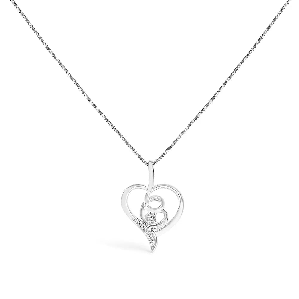 Diamond Swirl Open Heart Pendant Necklace in 10K White Gold .03cttw 18
