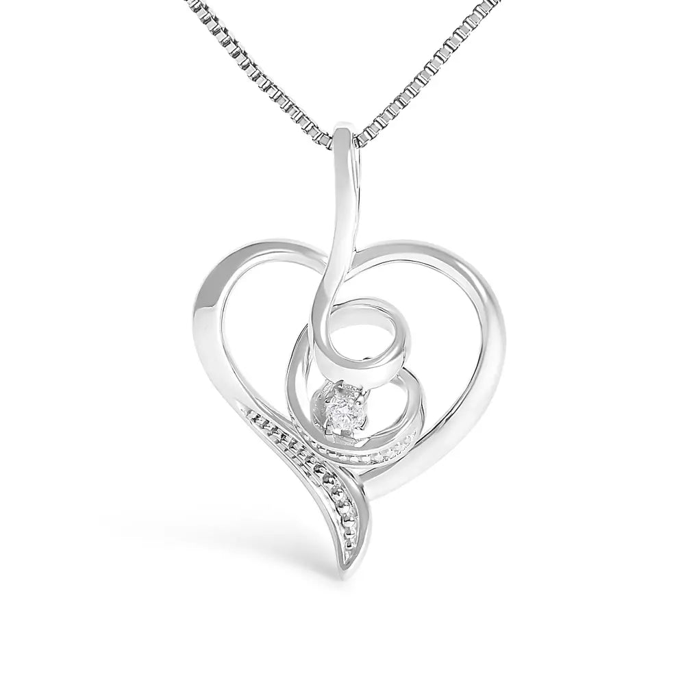 Diamond Swirl Open Heart Pendant Necklace in 10K White Gold .03cttw 18