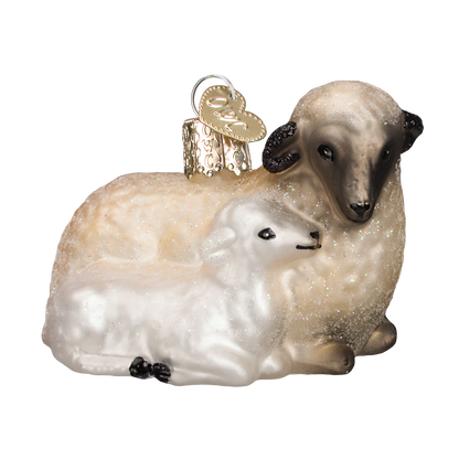 Sheep With Lamb Glass Blown Ornament