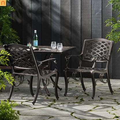Outdoor Dining Chair Cast Aluminum Bronze 35" Set of 2