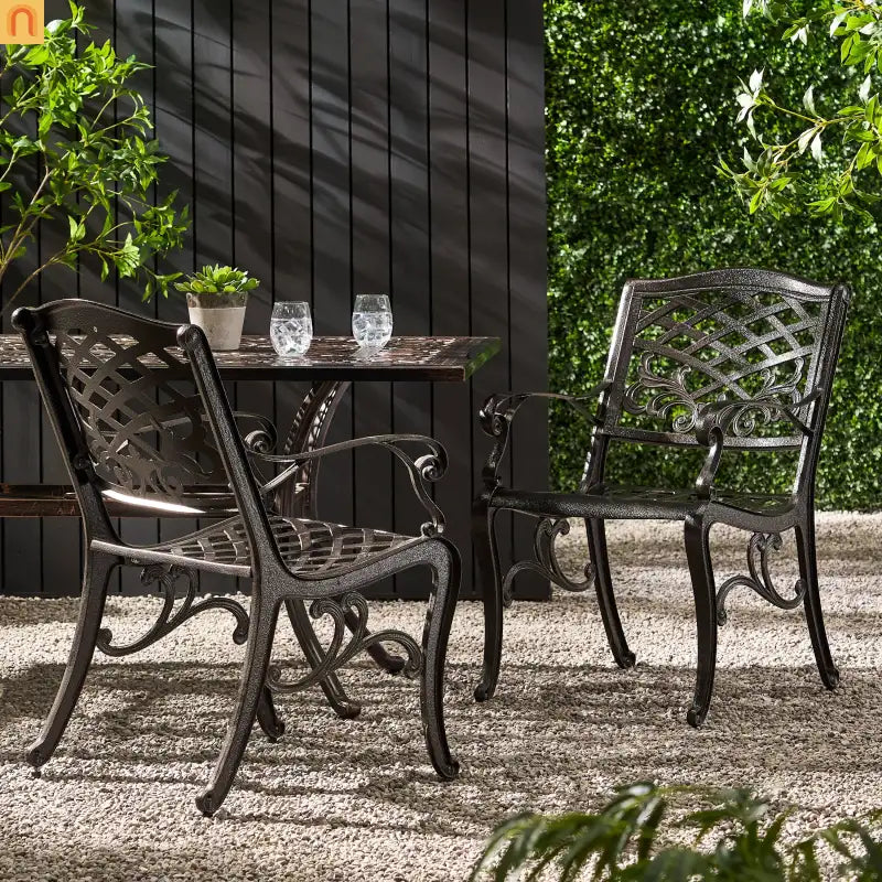 Outdoor Dining Chair Cast Aluminum Bronze 35" Set of 2