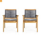 Outdoor Dining Chair Acacia Wood Dark Gray Rope Weave Set of 2