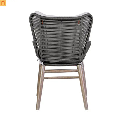 Outdoor Dining Chair Eucalyptus Wood Rope Weave Gray 225 lb Cap