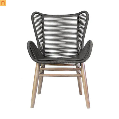 Outdoor Dining Chair Eucalyptus Wood Rope Weave Gray 225 lb Cap