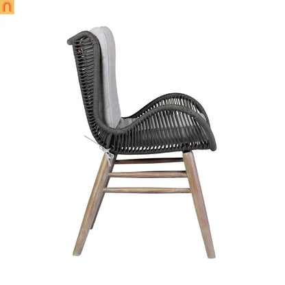Outdoor Dining Chair Eucalyptus Wood Rope Weave Gray 225 lb Cap