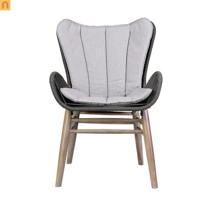 Outdoor Dining Chair Eucalyptus Wood Rope Weave Gray 225 lb Cap