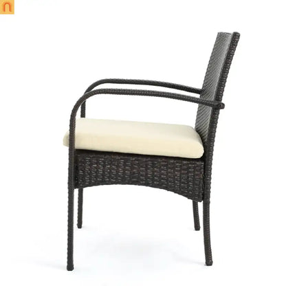 Outdoor Dining Chair PE Rattan Iron Brown Beige Cushion Set of 2