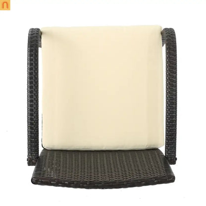 Outdoor Dining Chair PE Rattan Iron Brown Beige Cushion Set of 2
