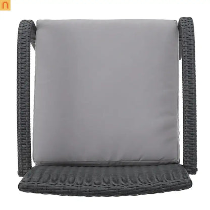 Outdoor Dining Chair PE Rattan Iron Gray Cushioned Set of 2
