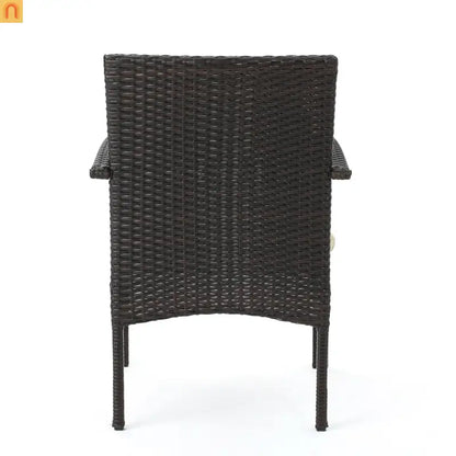 Outdoor Dining Chair PE Rattan Iron Brown Beige Cushion Set of 2