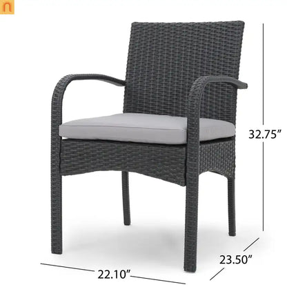 Outdoor Dining Chair PE Rattan Iron Gray Cushioned Set of 2