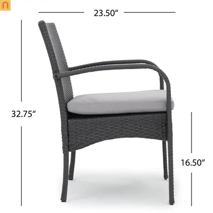Outdoor Dining Chair PE Rattan Iron Gray Cushioned Set of 2