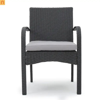 Outdoor Dining Chair PE Rattan Iron Gray Cushioned Set of 2