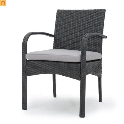 Outdoor Dining Chair PE Rattan Iron Gray Cushioned Set of 2