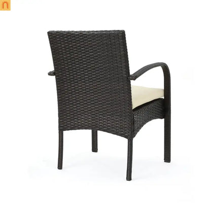 Outdoor Dining Chair PE Rattan Iron Brown Beige Cushion Set of 2