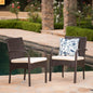 Outdoor Dining Chair PE Rattan Iron Brown Beige Cushion Set of 2