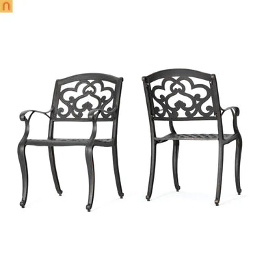 Outdoor Dining Chair Cast Aluminum Copper Ornate Set of 2 37in