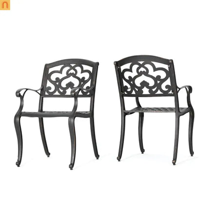 Outdoor Dining Chair Cast Aluminum Copper Ornate Set of 2 37in