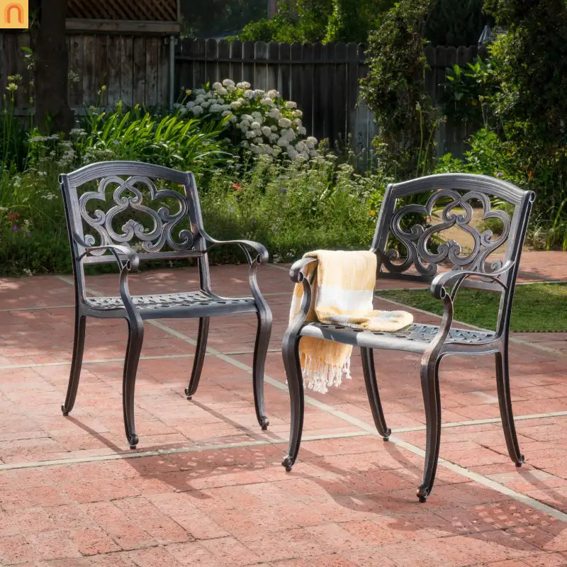 Outdoor Dining Chair Cast Aluminum Copper Ornate Set of 2 37in
