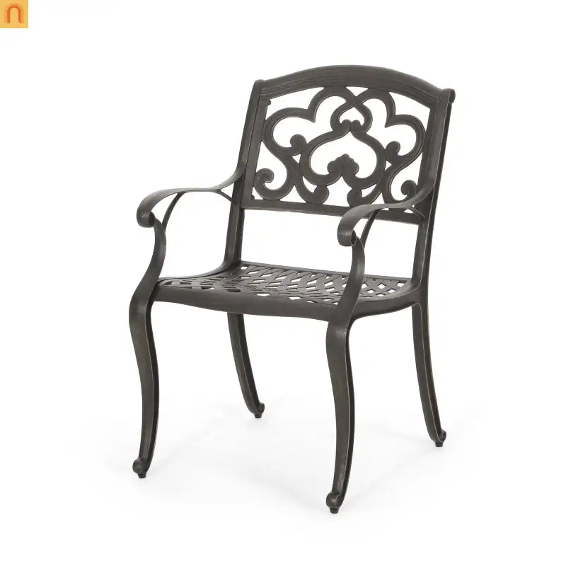 Outdoor Dining Chair Cast Aluminum Copper Ornate Set of 2 37in