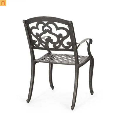 Outdoor Dining Chair Cast Aluminum Copper Ornate Set of 2 37in