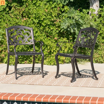Outdoor Dining Chair Cast Aluminum Copper Ornate Set of 2 37in