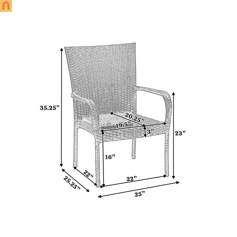 Outdoor Dining Chair PE Wicker Gray Stackable 35.25