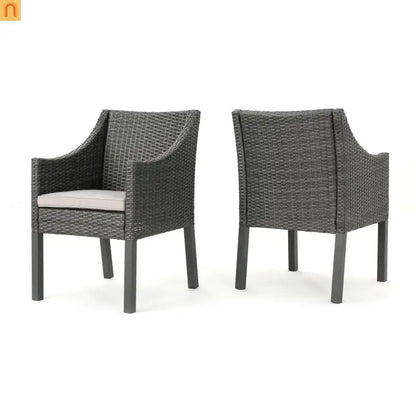 Outdoor Dining Chair Set PE Rattan Gray 2-Pack